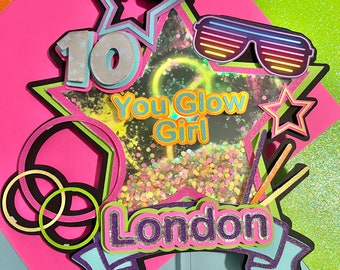 Neon Glow Cake Topper, Glow Party Cake Topper