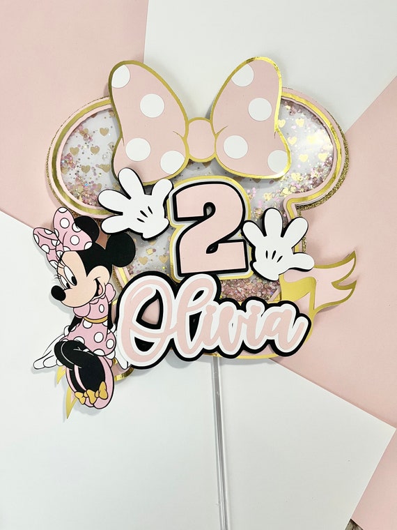 Minnie Mouse Shaker Cake Topper: Glitter Card Stock Party Decor