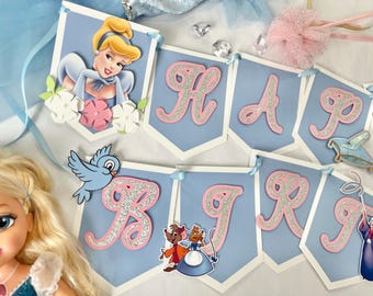 Princess Carriage Birthday Banner, Fairytale Party Banner, Blue and Silver Princess Party Decor, Royal Carriage Themed Banner