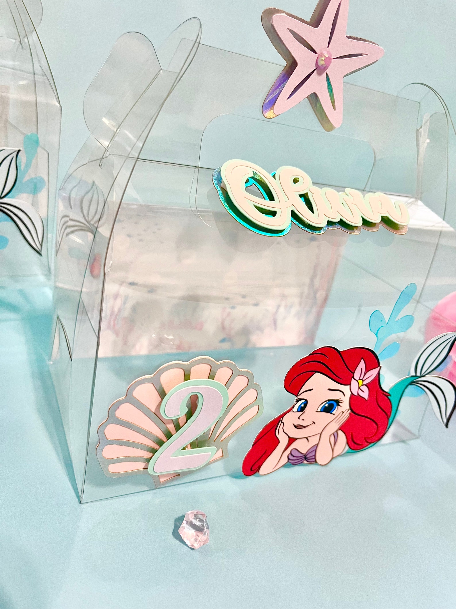 Under the Sea Mermaid Favor Boxes – Clear Party Boxes With Name & Age ...