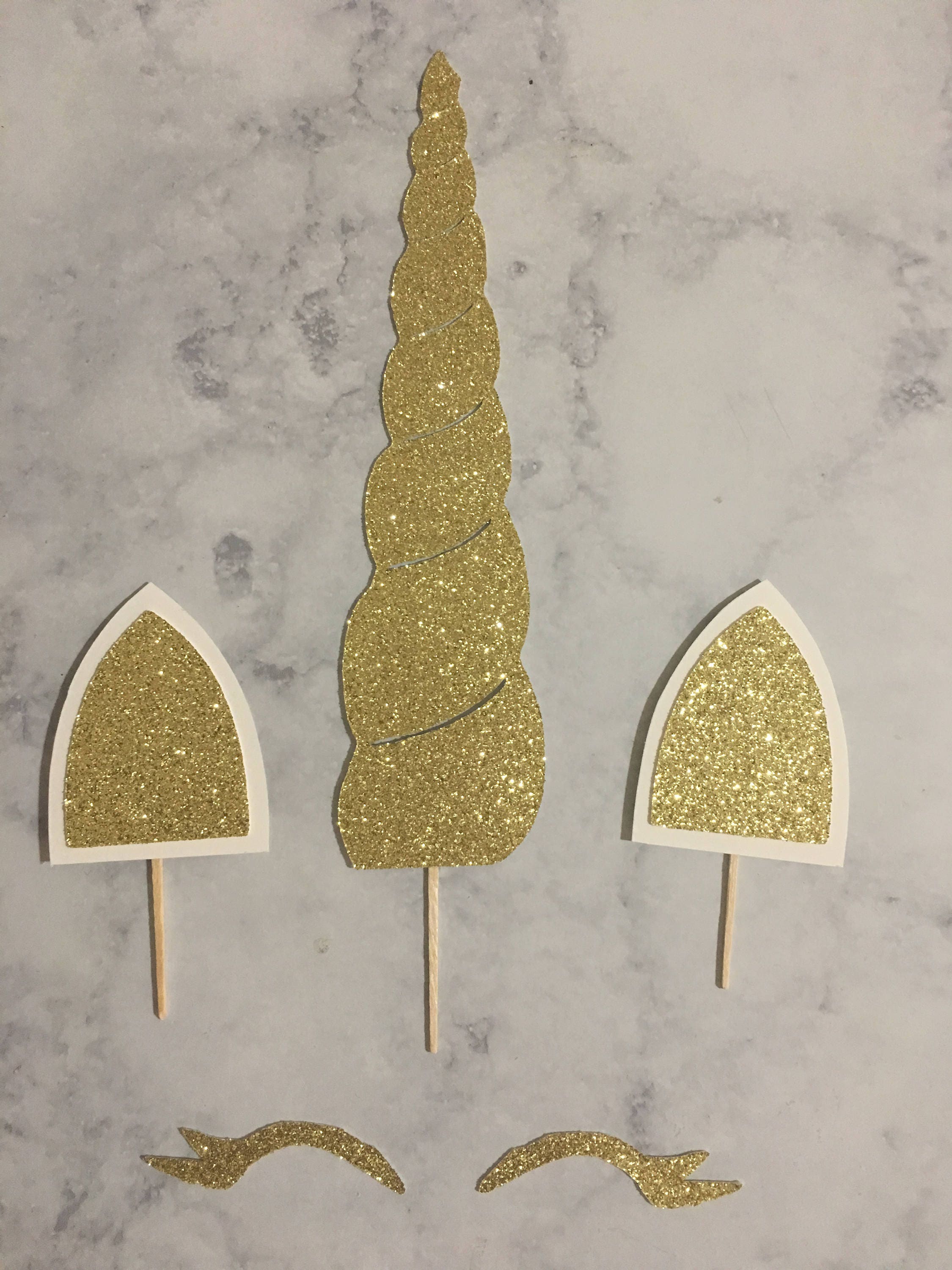 Unicorn Cake Topper, Set of Unicorn horn, ears and eyelashes
