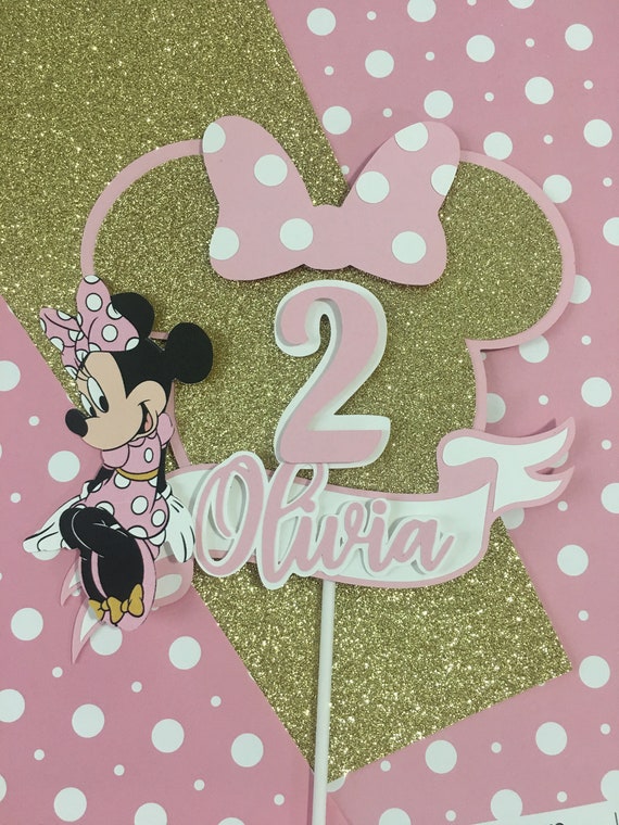 Minnie Mouse Cake Topper, Pink and Gold Minnie Mouse Cake Topper 