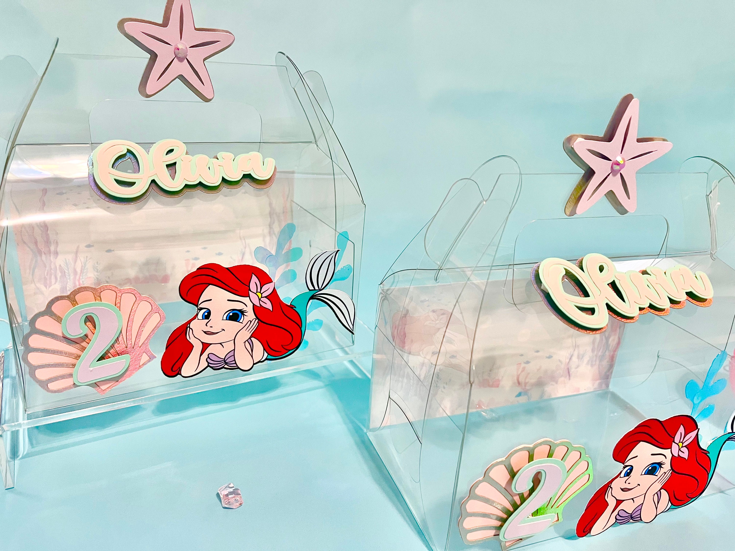 Under the Sea Mermaid Favor Boxes – Clear Party Boxes With Name & Age ...