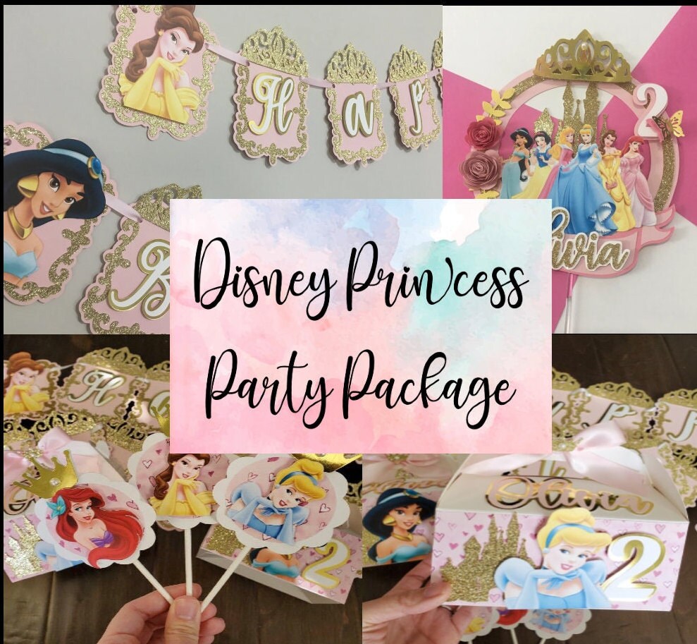 Disney Princess Party Package Disney Princess Banner Disney Princess Cake Topper Disney Princess Favor Box