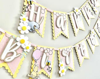 Classic Winnie the Pooh Inspired Birthday Banner – Storybook Bear Party Decoration