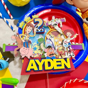 Space Cowboy & Friends Cake Topper, Toy Inspired Birthday Decoration, Outer Space Party Cake Topper, Custom Name  Light Up Option