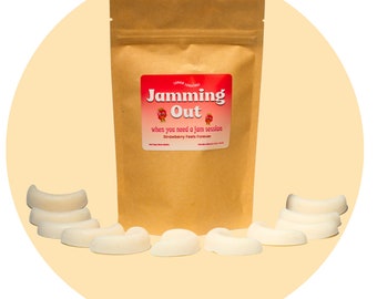 Strawberries and Cream Wax Melts- Jamming out moon melts, strawberry wax melts, strawberry wax tarts, soy snap bars, soy wax melts