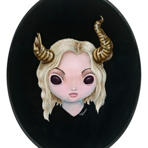 Demon Girl with Horns Portrait Painting Print