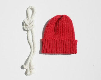 Red Zissou Style Beanie Hat for Babies & Children. 100% Alpaca. Handcrafted in Scotland. Knitted children's watch cap/ fisherman's beanie.