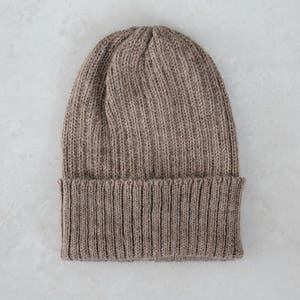 Cafe au lait Knitted Fisherman's Beanie Hat for Adults. Handcrafted in Scotland. Unisex oatmeal/ beige watch cap.
