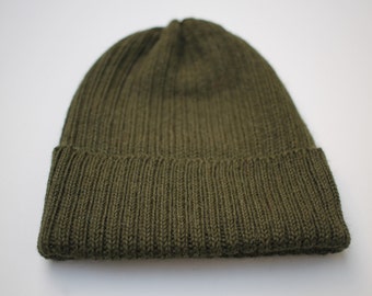 Forest Green Beanie for Adults. 100% Alpaca - Handcrafted in Scotland. Knitted unisex watch cap/ fisherman's beanie.