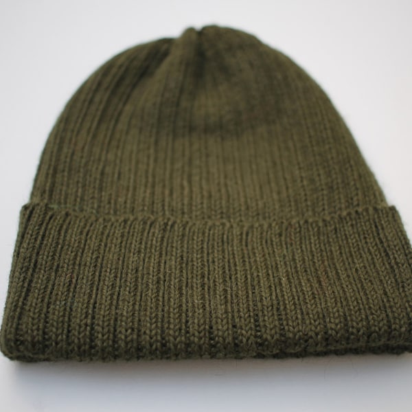Forest Green Beanie for Adults. 100% Alpaca - Handcrafted in Scotland. Knitted unisex watch cap/ fisherman's beanie.
