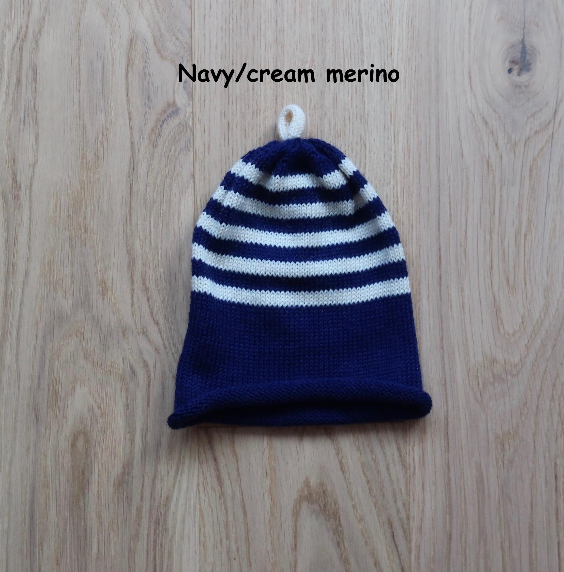 Cream and Navy Knit Beanie Navy and Cream Striped Knit Beanie main image 3