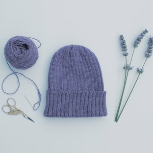 Lavender (light purple) Beanie Hat for Adults. 100% Alpaca - Handcrafted in Scotland. Knitted unisex fisherman's beanie/ watch cap.