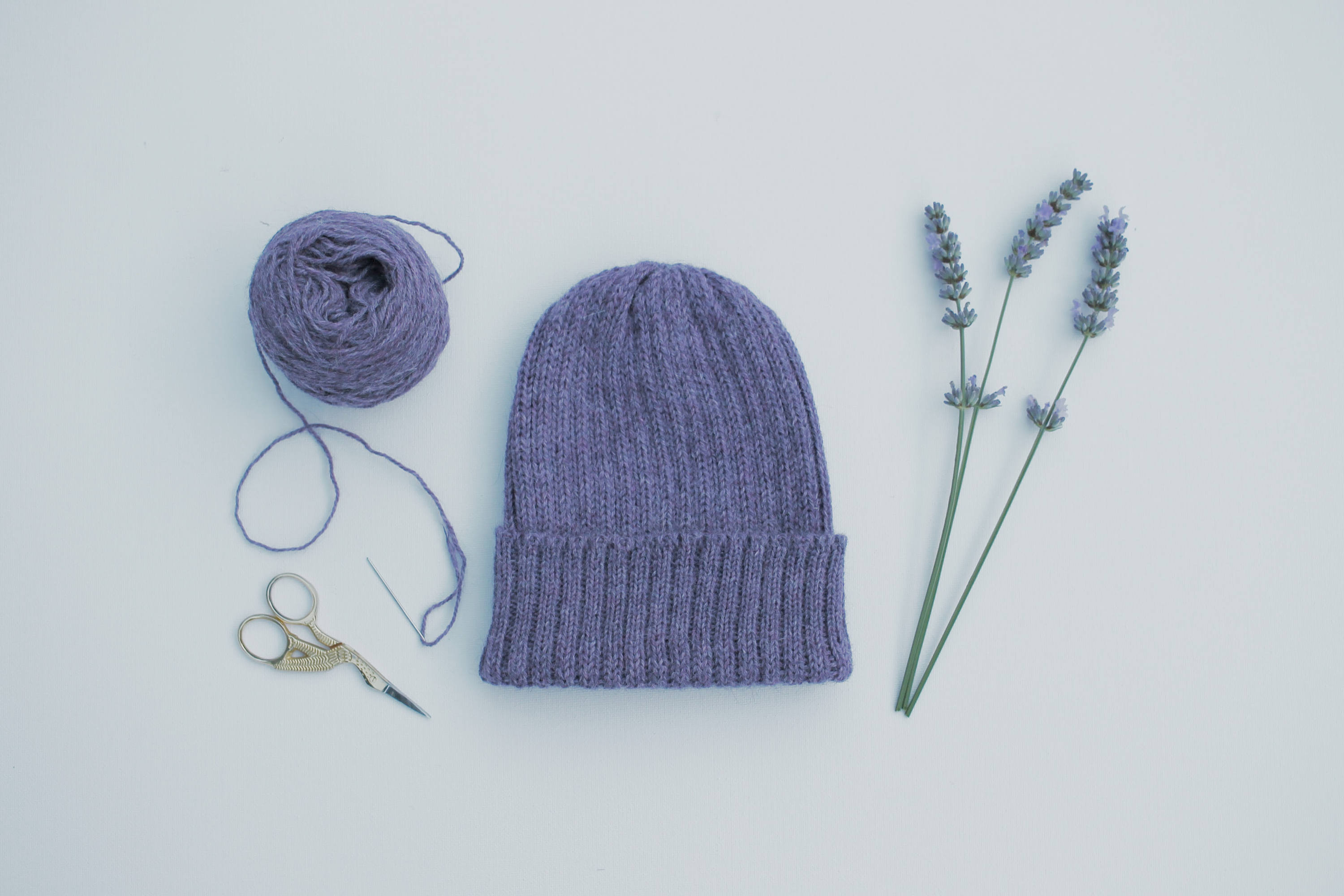 Lavender Alpaca Knit Beanie: Ribbed Winter Hat, Hand-framed  display picture 1