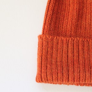 READY TO SHIP. Rust/ Burnt Orange Beanie Hat for Adults. 100% Alpaca Handcrafted in Scotland. Knitted unisex 2 x 2 ribbed beanie. image 2