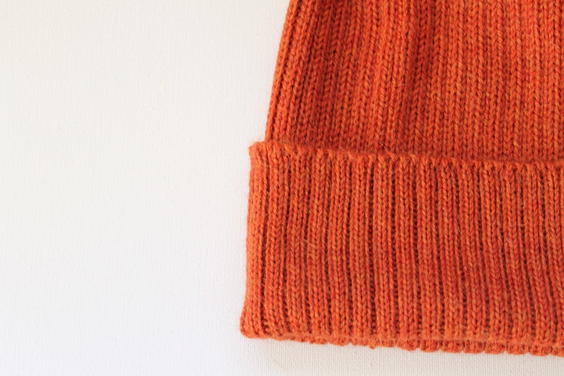 READY TO SHIP. Rust/ Burnt Orange Beanie Hat for Adults. 100% Alpaca Handcrafted in Scotland. Knitted unisex 2 x 2 ribbed beanie. image 2