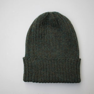 Moss Green Beanie for Adults. 100% Alpaca - Handcrafted in Scotland. Knitted unisex 2 x 2 ribbed fisherman's beanie/ watch cap.