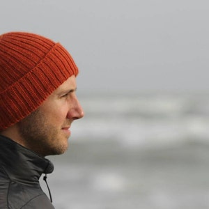 READY TO SHIP. Rust/ Burnt Orange Beanie Hat for Adults. 100% Alpaca Handcrafted in Scotland. Knitted unisex 2 x 2 ribbed beanie. image 3