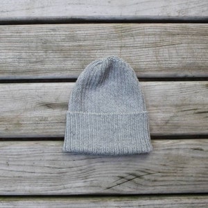 Light Grey Unisex Beanie Hat. 100% Alpaca - Handcrafted in Scotland. Knitted Alpaca Watch Cap/ Fisherman's Beanie