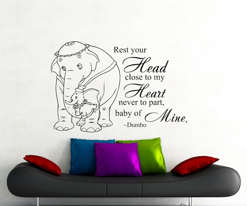 Dumbo Poster Wall Decal Rest Your Head Close To My Heart Elephant Disney Quote Vinyl Sticker Baby Nursery Decor Art Removable Mural 154ct