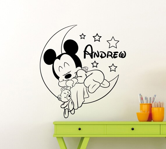 Mickey Mouse Etiqueta de La Pared Decal Nombre Personalizado Mickey Mouse Vinilo Etiqueta de La Pared Decoraci/ón para Nursery Room Kids Babys Decoraci/ón de la habitaci/ón