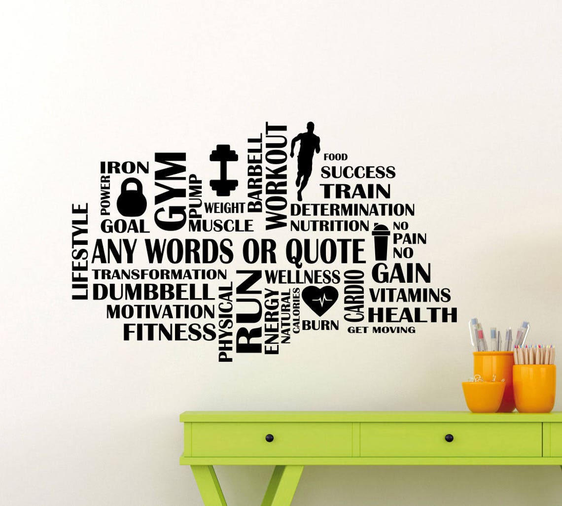 Custom Fitness Gym Words Cloud Wall Sticker Motivational Sport Etsy