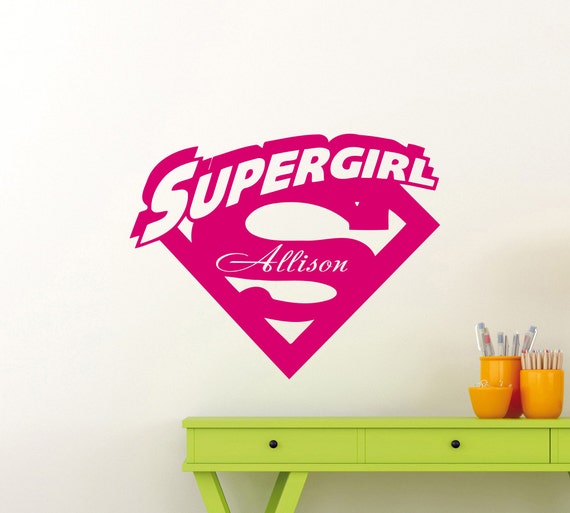 personalized supergirl wall sticker girl custom name vinyl | etsy