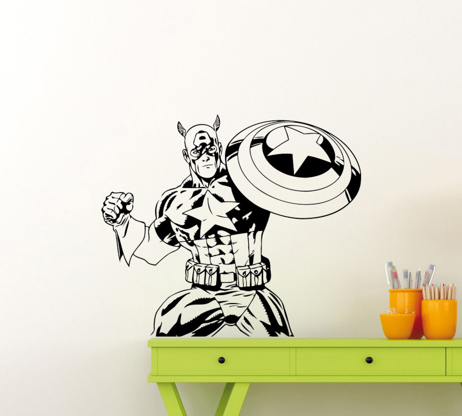 Captain America Wall Decal DC Comics Superhero Vinyl Sticker Etsy