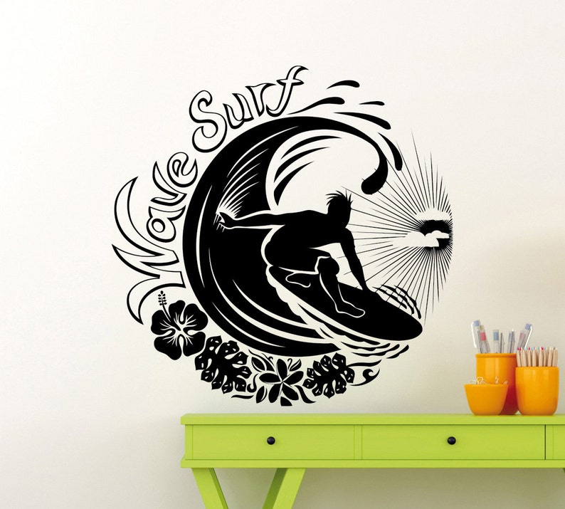 Wave Surf Surfing Logo Wall Sticker Adventure Sea Ocean Sport | Etsy
