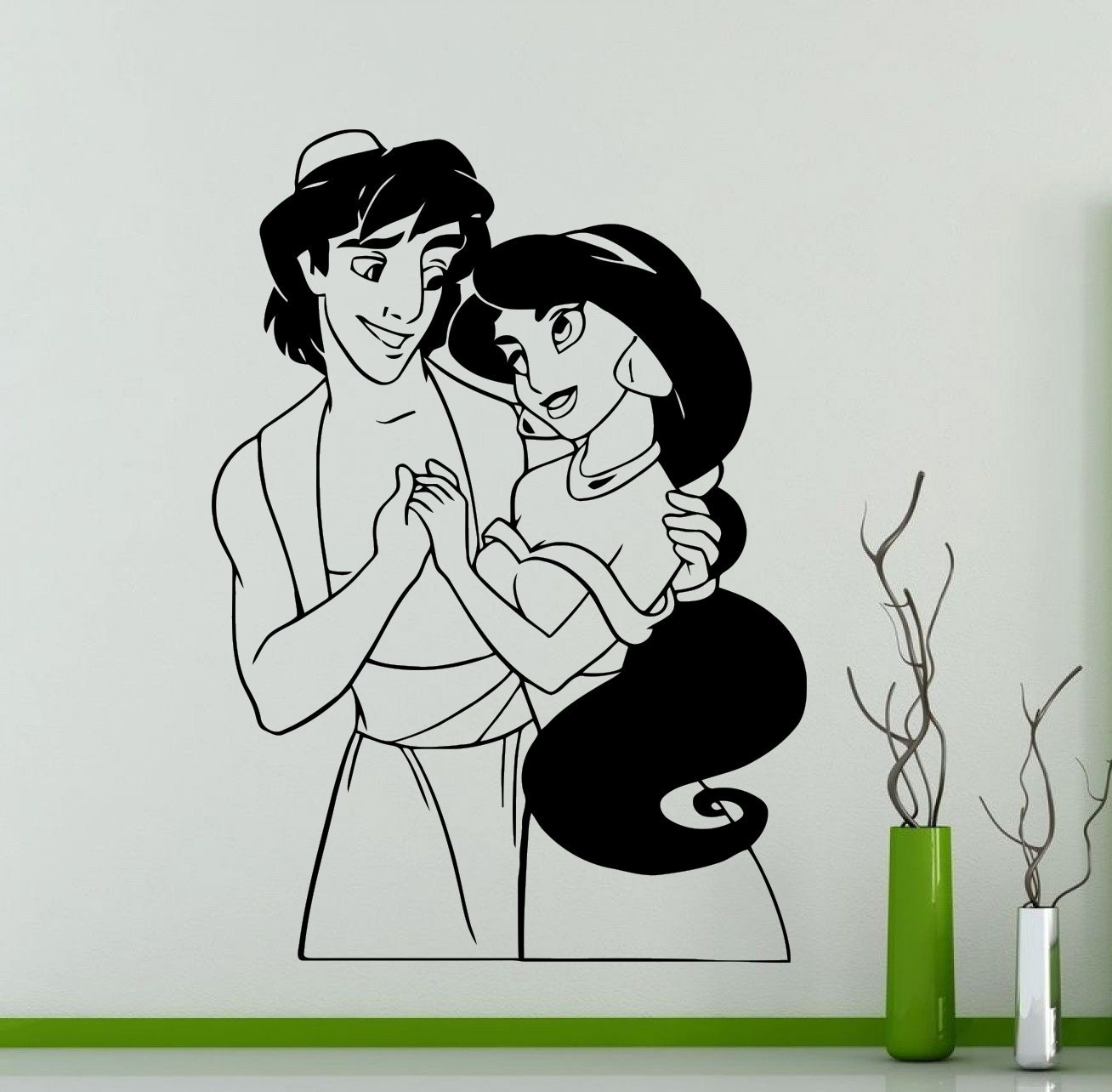 Princess Jasmine and Aladdin Wall Sticker Cartoon Hero Vinyl - Etsy Ireland