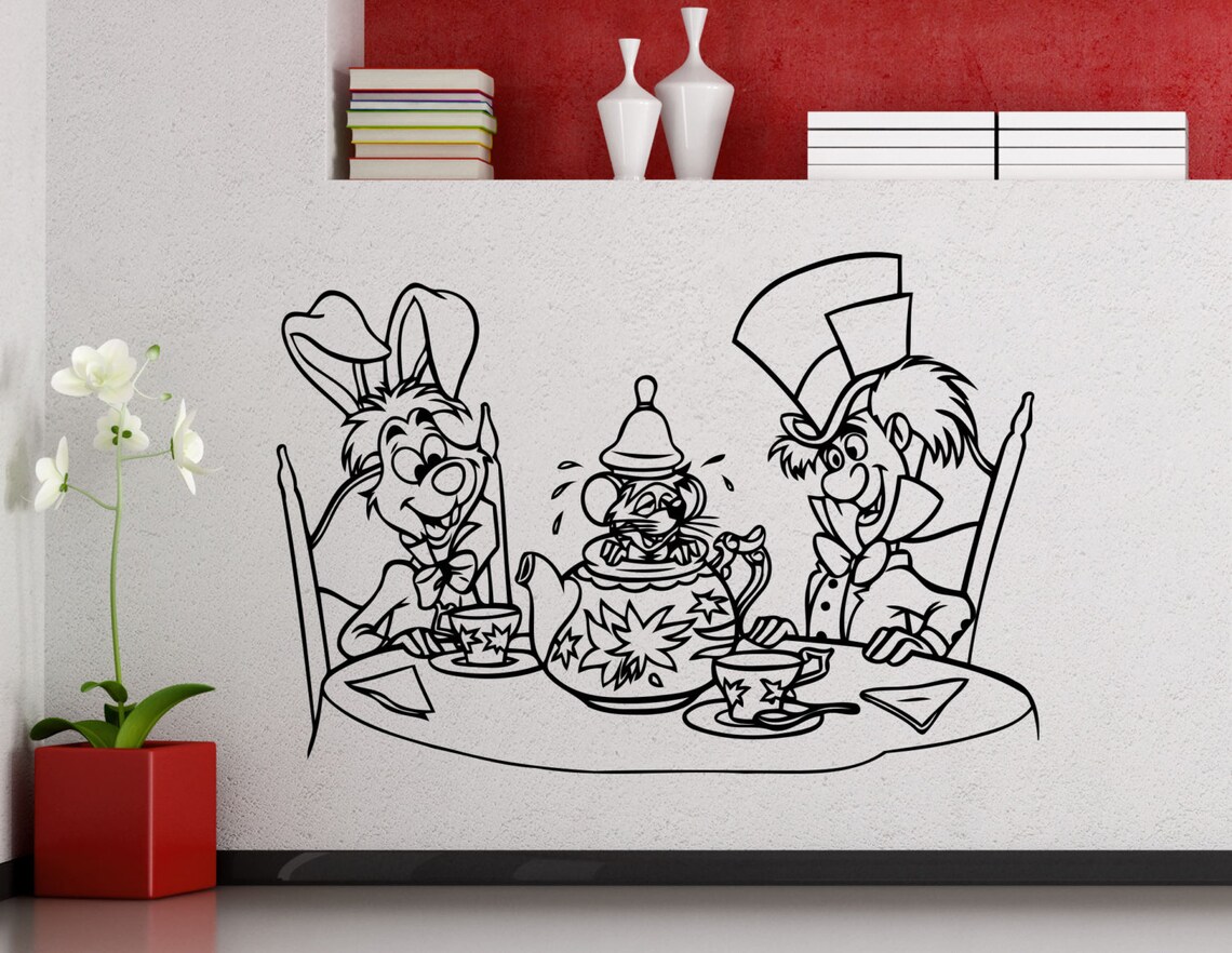 Alice in Wonderland Wall Decal Cheshire Cat Mad Hatter Rabbit Etsy