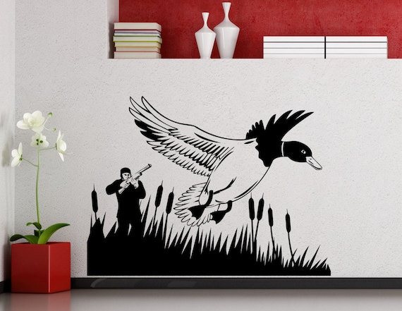 Hunting Wall Decal Duck Hunt Hunter Shotgun Bird Reed Vinyl Sticker Nursery Bedroom Kids Room Office Poster Art Decor Bedroom Mural 49ct