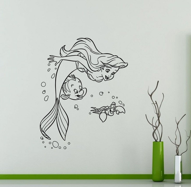 Ariel Mermaid Wall Decal Princess Flounder Sebastian Disney Cartoons Vinyl Sticker Home Kids Girl Boy Nursery Bathroom Art Decor Mural 18me