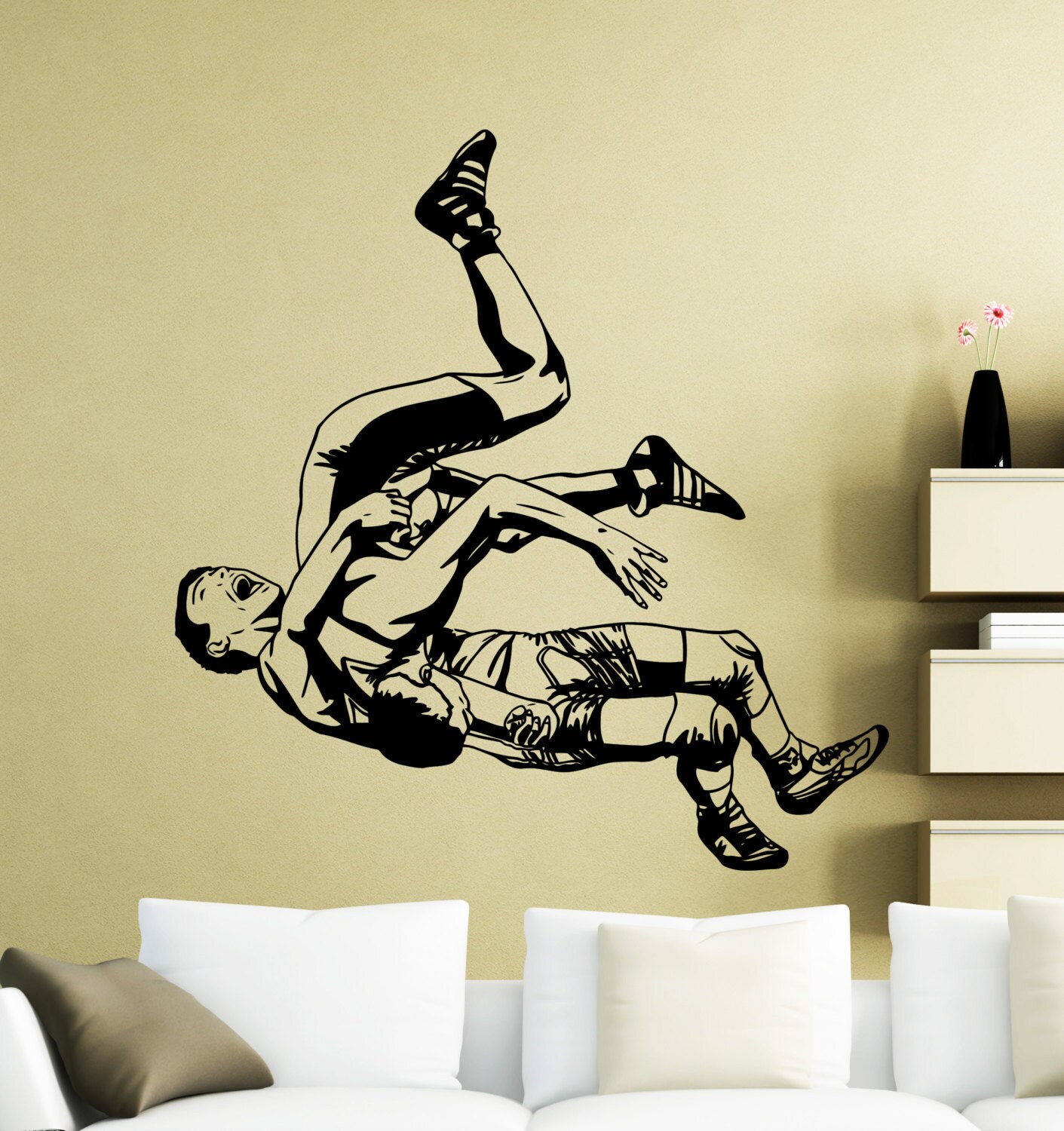 Wrestling Wall Sticker Sports Wrestler Vinyl Decal Home Etsy