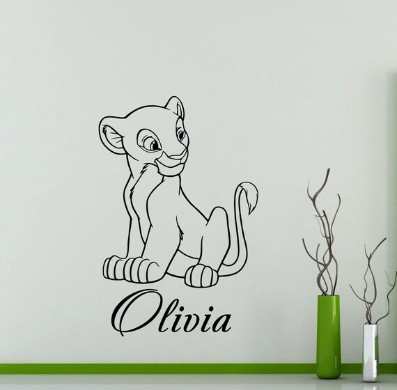 Personalized Lion King Wall Decal Custom Name Nala Simba Disney Cartoon Vinyl Sticker Home Nursery Girl Baby Kids Room Art Decor Mural 46ct