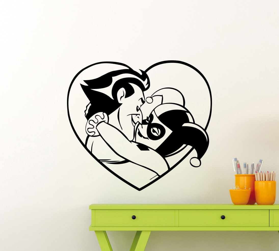 Harley Quinn Joker Wall Decal Superhero Artwork Heart Love Etsy Harley Quinn Joker Wall Decal Superhero Artwork Heart Love Etsy