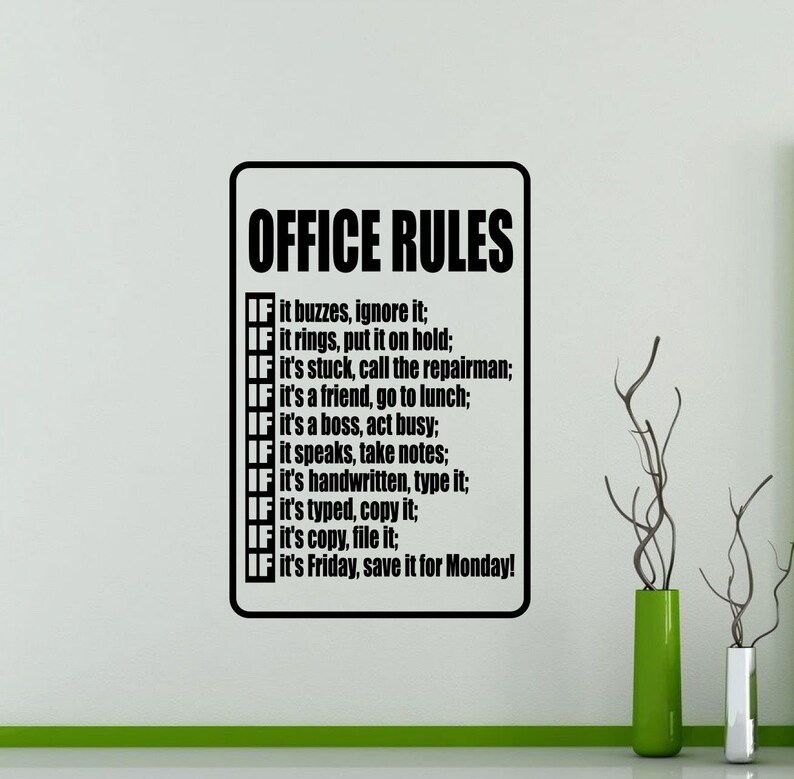 Office Rules Wall Decal Poster Work Motivational Quote Sign Etsy Canada