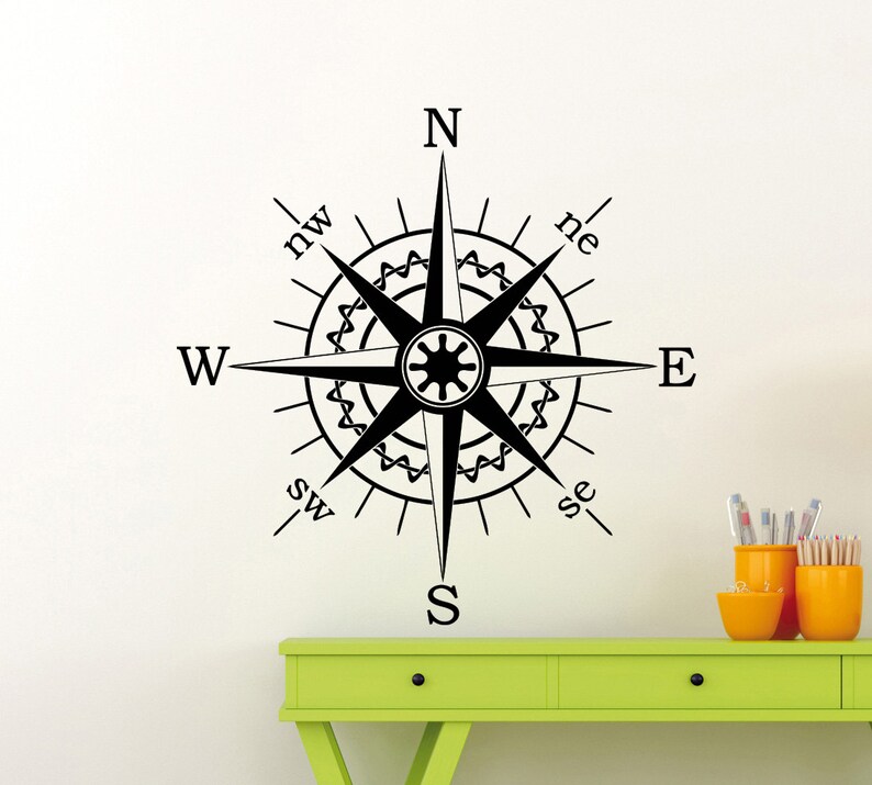 Compass Wall Sticker Nautical Compass Rose Vinyl Decal Home Etsy