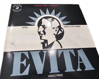 Evita Premiere American Recording 1979 MCA Gloversville Press 2LPs w Libretto EX