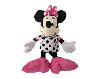 DISNEY 20" Minnie Mouse Plush Stuffed Doll White Dress Black Dots EUC