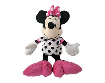 DISNEY 20" Minnie Mouse Plyschdocka Vit Klänning Svarta Prickar EUC