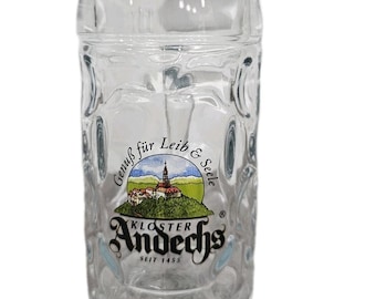 Vintage Andechs Heavy Glass German Stein Mug "Genub Fur Leib & Seele" 0.5 liter