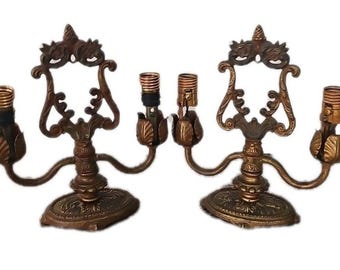 Vintage Ornate Brass Wall Sconces (Pair)