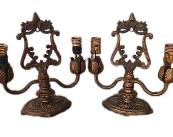 Vintage Ornate Brass Wall Sconces (Pair)