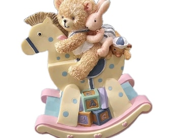 San Francisco Music Box Co Rocking Horse Nursery Figurine Teddy Bear Vintage *