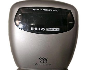 Radio reloj despertador AM/FM Magnavox AJ-3143 vintage con pantalla verde - Funciona
