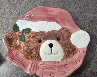 Santa Bear Platters Benchmark 1992 Christmas Cookies Baking Treats Shelf Decor