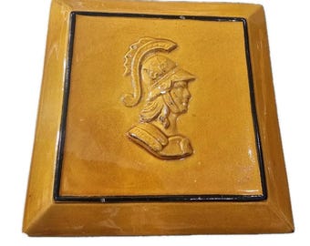 Vintage Mid Century Italian Ceramic Lidded Trinket Box | Soldier Decor | Brown |