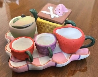 Vintage Style Miniature Ceramic Fruit and Vegetable Teapots Set of 6 Decor